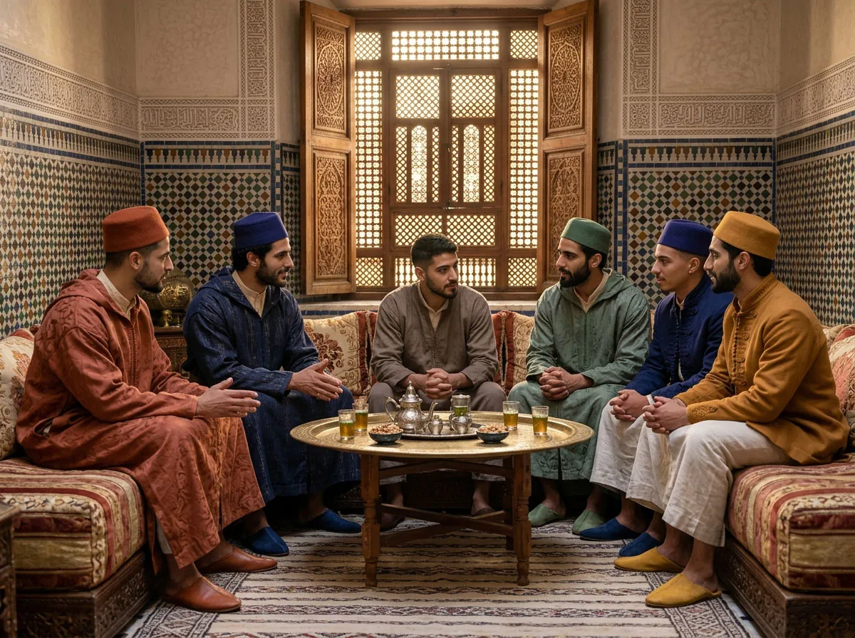 Un colloquio seduti, intorno al tè, nel salone del riad