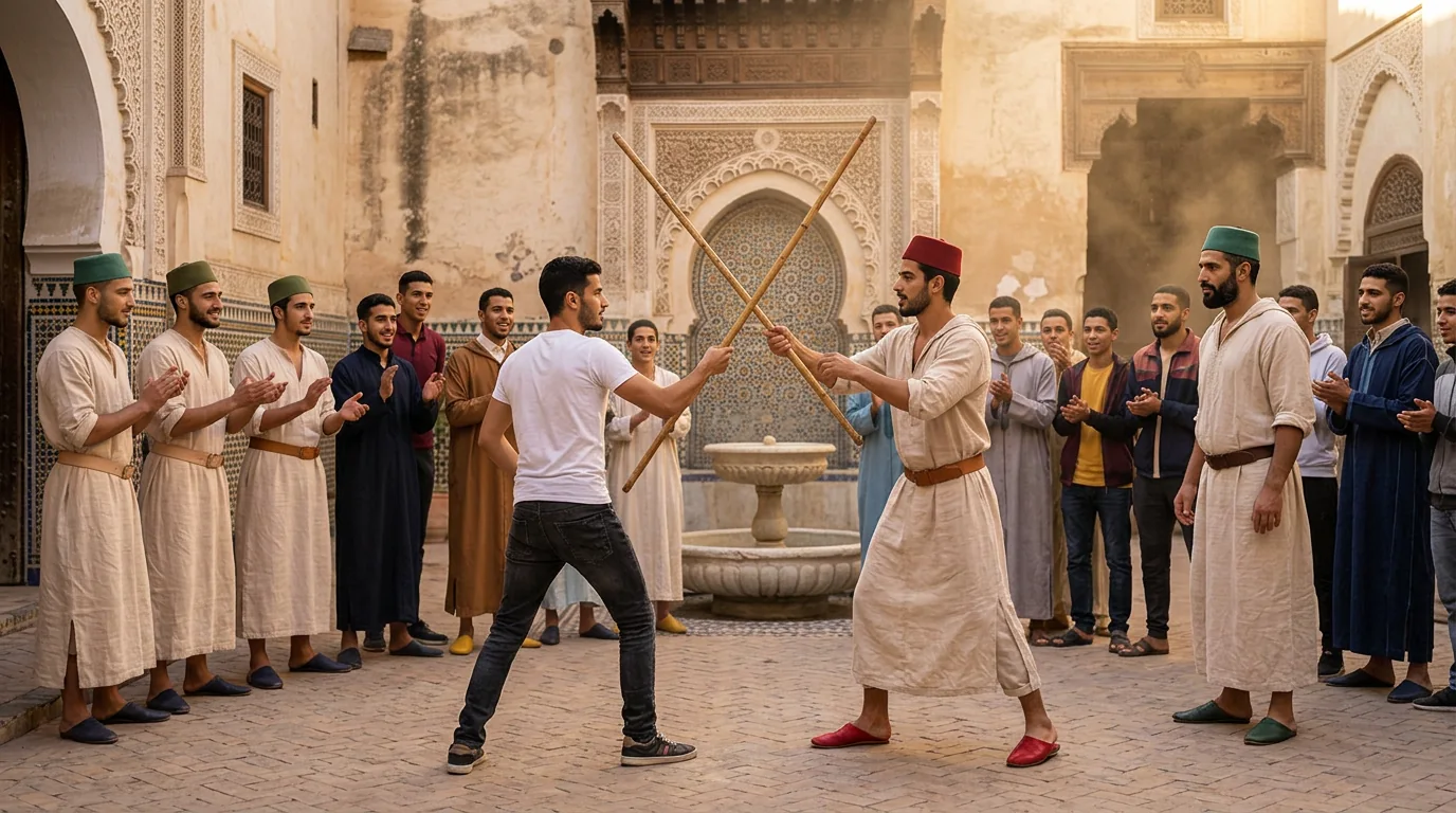 Taḥṭīb sur la place entre un garçon de la maison et un du quartier