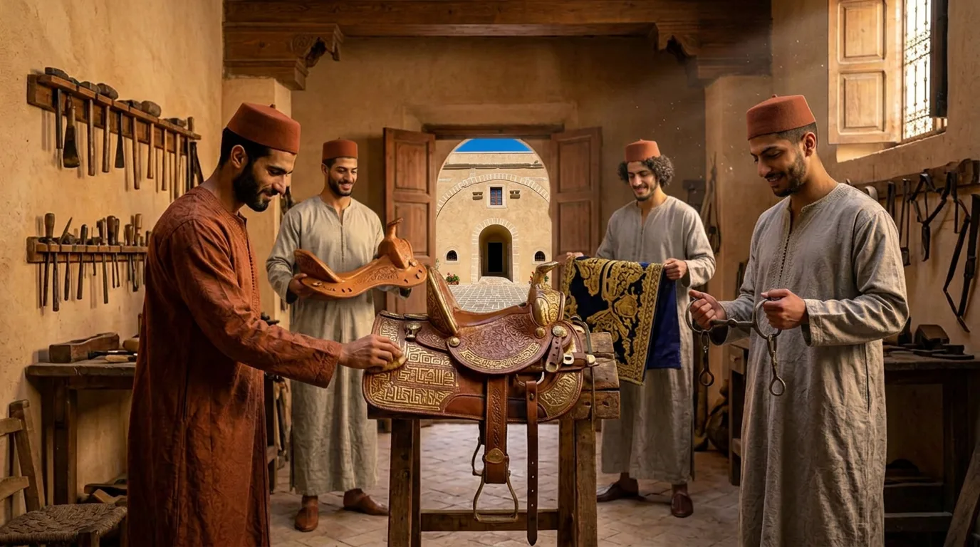 Artigiani nella bottega di selleria