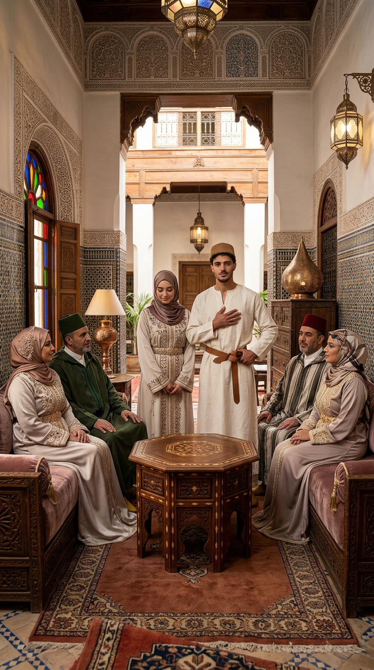 Le due famiglie riunite nel parlatorio per la khitbah