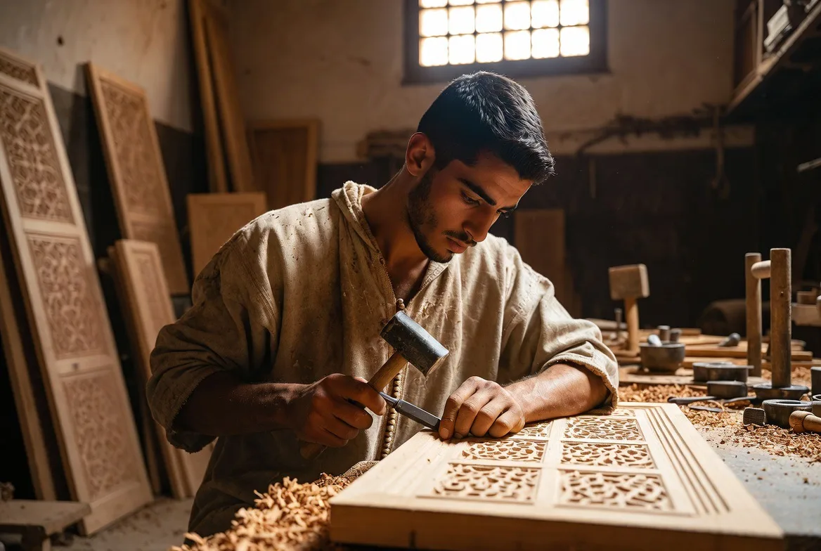 Un artigiano lavora il legno a mano
