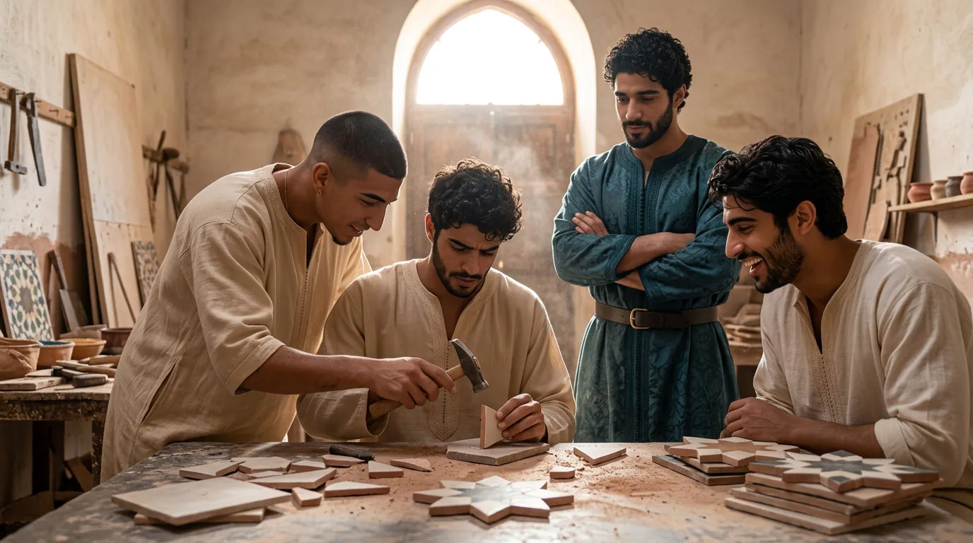 Un maestro di mestiere al lavoro con i suoi ṣāniʿ