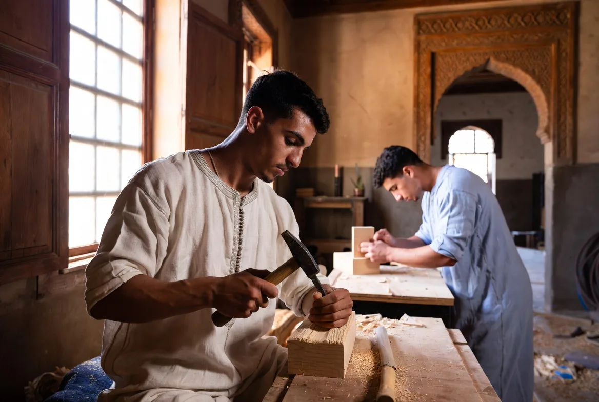 Giovane ṣāniʿ che scolpisce il legno