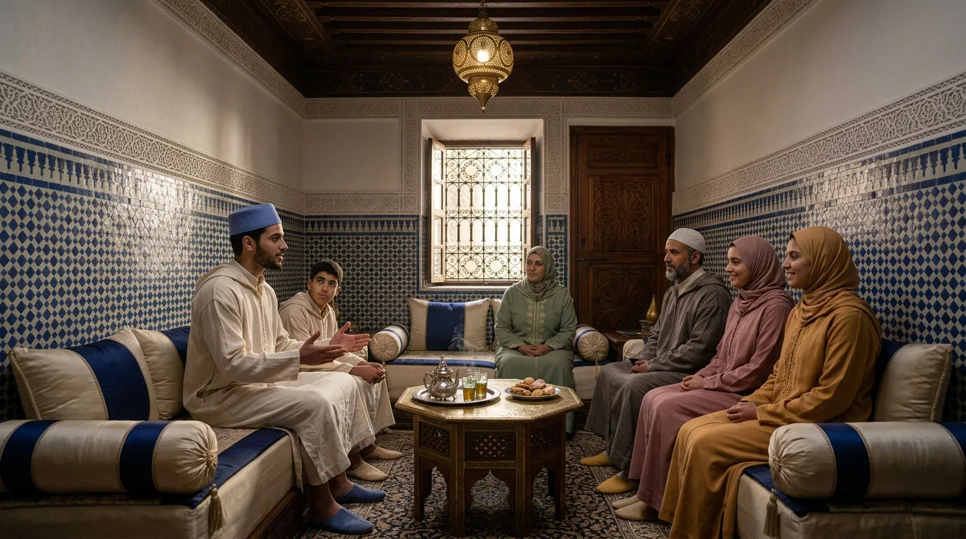 un ṣāniʿ reçoit sa famille au parloir