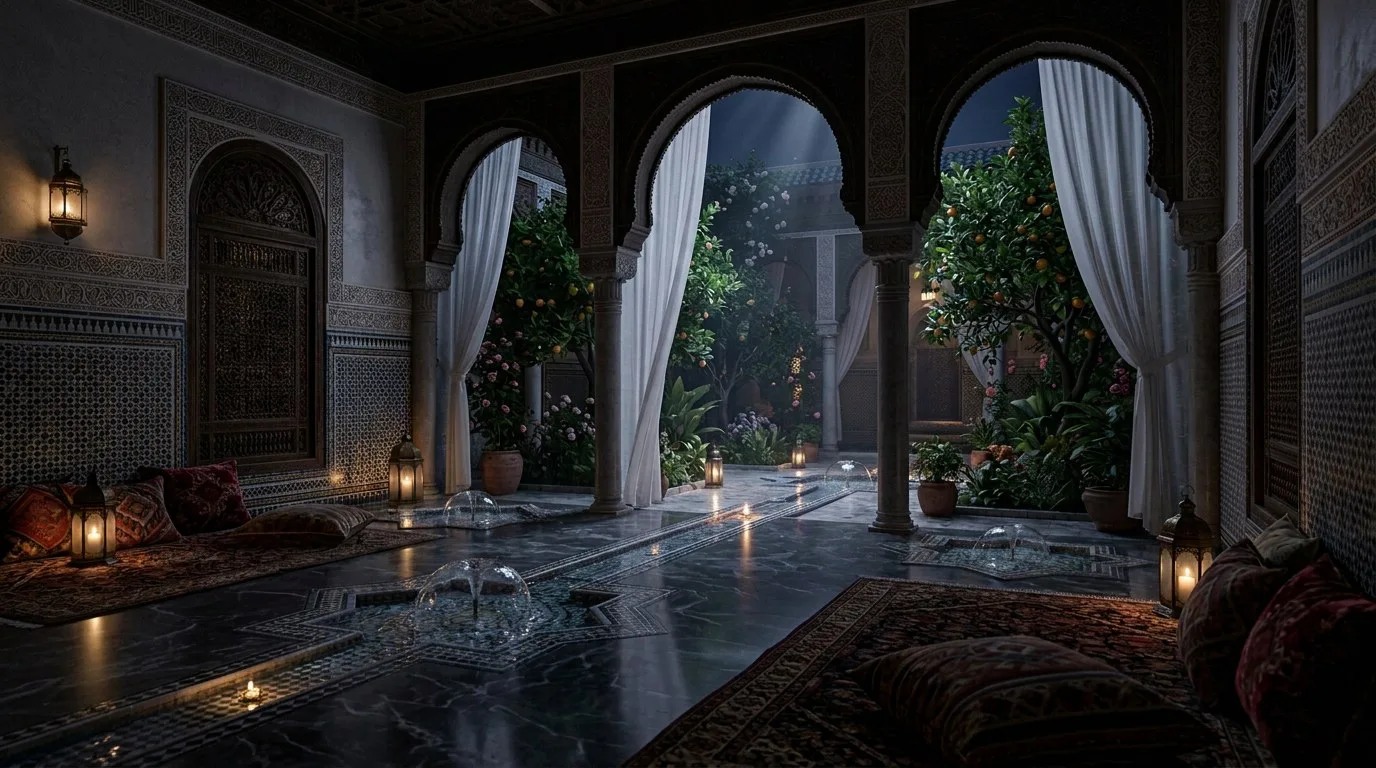Il patio dopo l’Isha — la casa si raccoglie