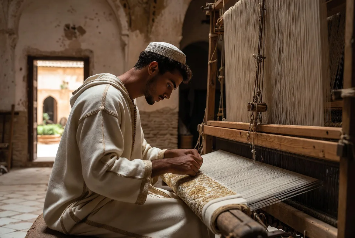 Bandes tissées à la calligraphie — tiraz du Riad